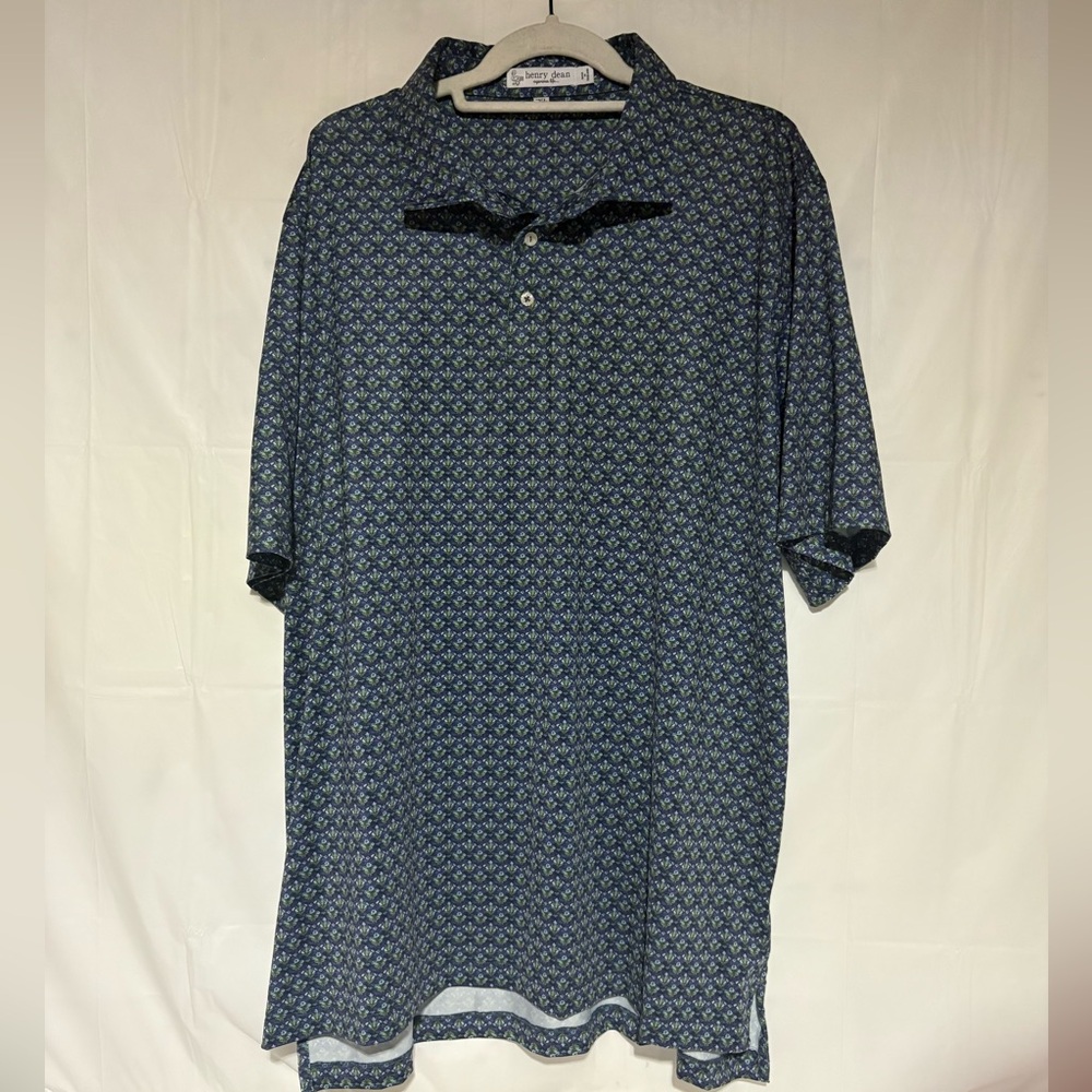 Henry Dean Polo‎ Shirt, Tailored Fit, Blue Geometric Pattern, NWT, Size 2xl